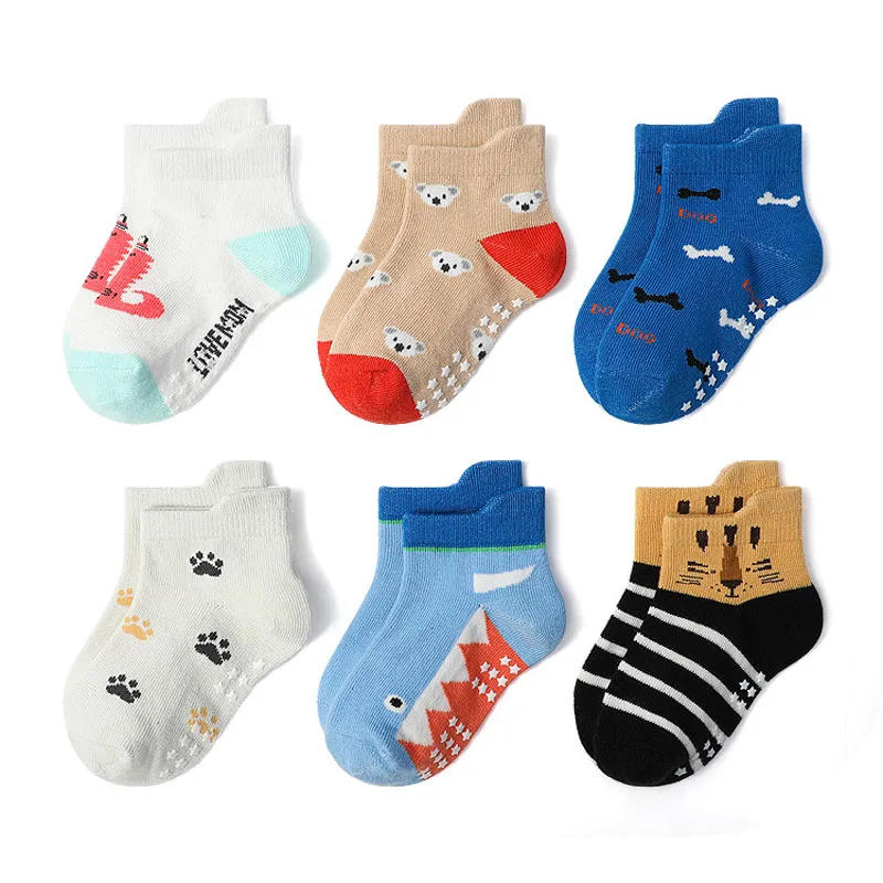 6 Pairs Animal Pattern Cotton Non-Slip Socks